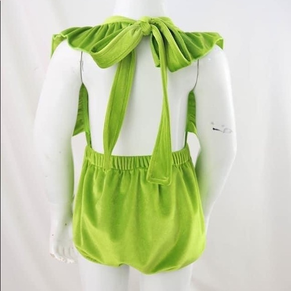 Lime Green Velvet Romper - Picture 2 of 4